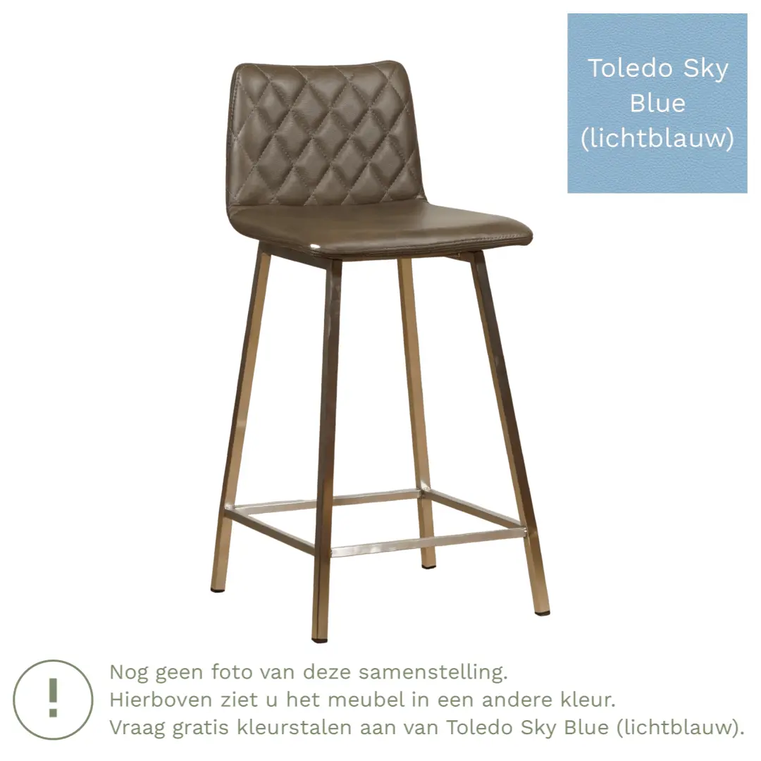 afbeelding van Leren barkruk Catch laag - Toledo Sky Blue (lichtblauw) - Poten staal vierkant zwart