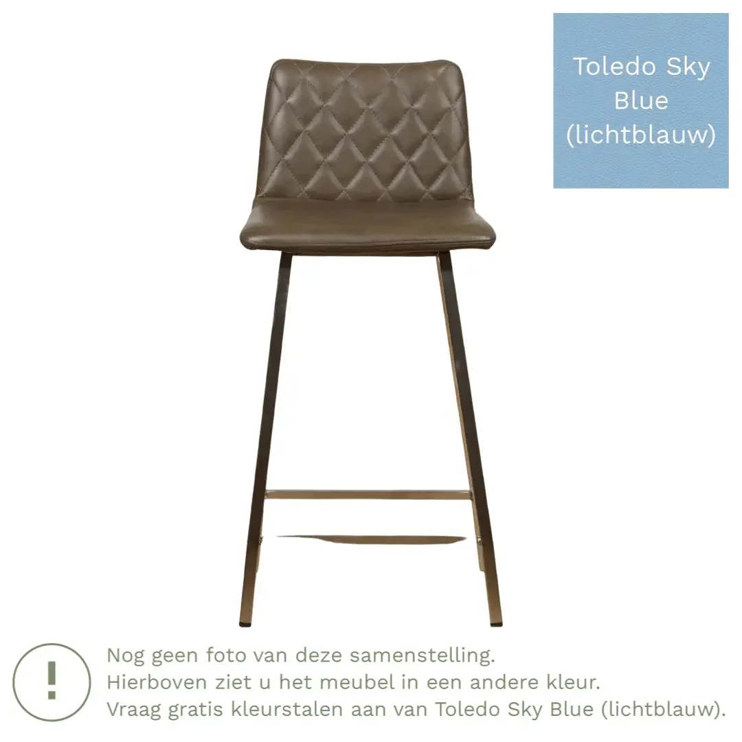 afbeelding van Leren barkruk Catch laag - Toledo Sky Blue (lichtblauw) - Poten staal vierkant zwart
