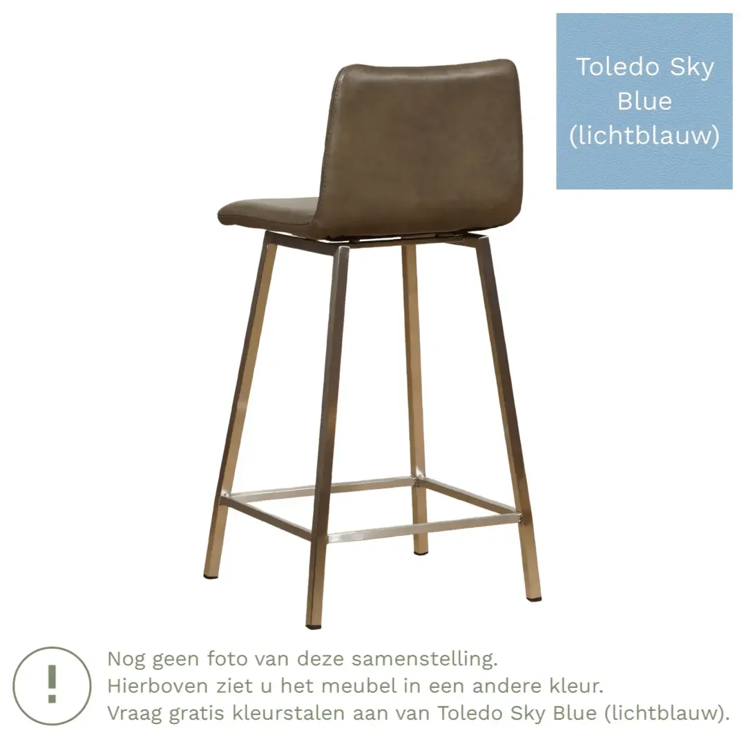 afbeelding van Leren barkruk Catch laag - Toledo Sky Blue (lichtblauw) - Poten staal vierkant zwart