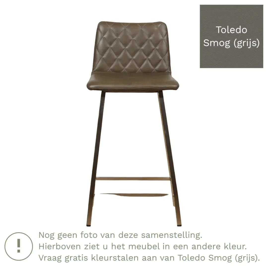 afbeelding van Leren barkruk Catch laag - Toledo Smog (grijs) - Poten staal vierkant zwart