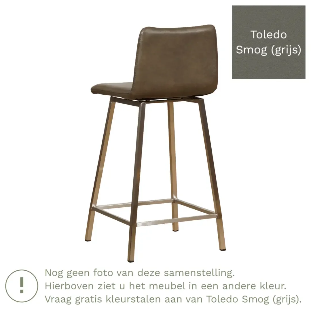 afbeelding van Leren barkruk Catch laag - Toledo Smog (grijs) - Poten staal vierkant zwart