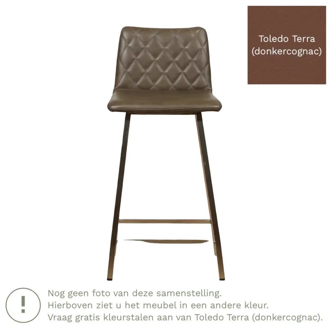 afbeelding van Leren barkruk Catch laag - Toledo Terra (donkercognac) - Poten staal vierkant RVS