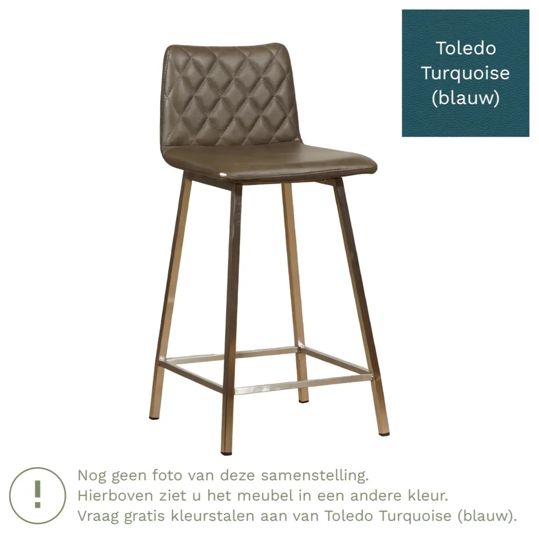afbeelding van Leren barkruk Catch laag - Toledo Turquoise (blauw) - Poten staal vierkant RVS