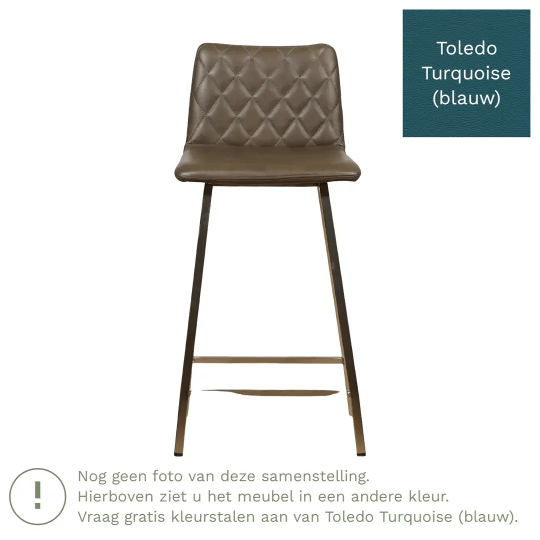 afbeelding van Leren barkruk Catch laag - Toledo Turquoise (blauw) - Poten staal vierkant RVS