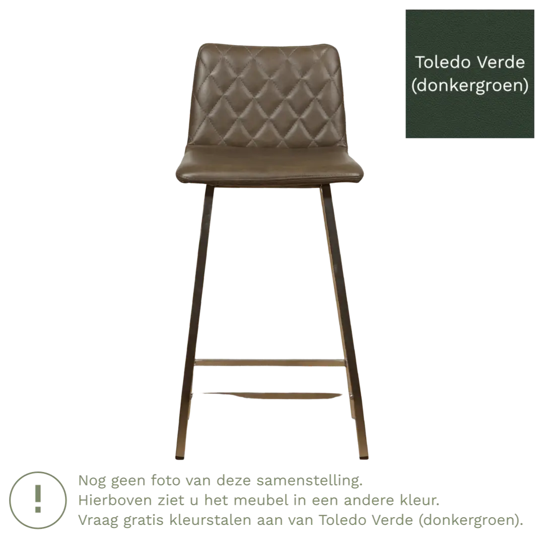 afbeelding van Leren barkruk Catch laag - Toledo Verde (donkergroen) - Poten staal vierkant RVS