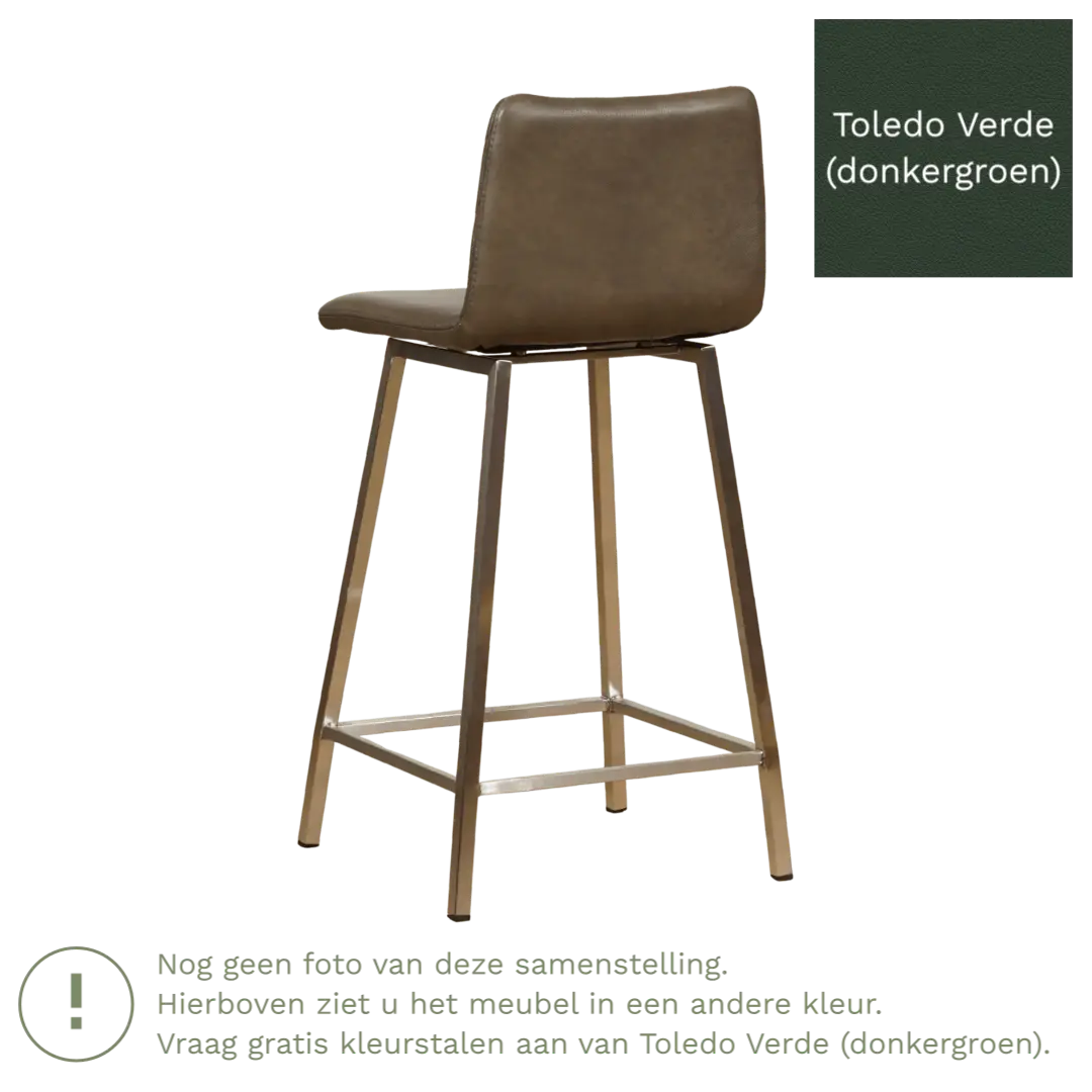 afbeelding van Leren barkruk Catch laag - Toledo Verde (donkergroen) - Poten staal vierkant RVS
