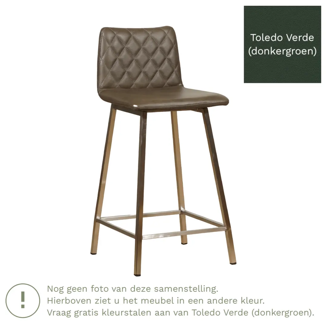 afbeelding van Leren barkruk Catch laag - Toledo Verde (donkergroen) - Poten staal vierkant zwart