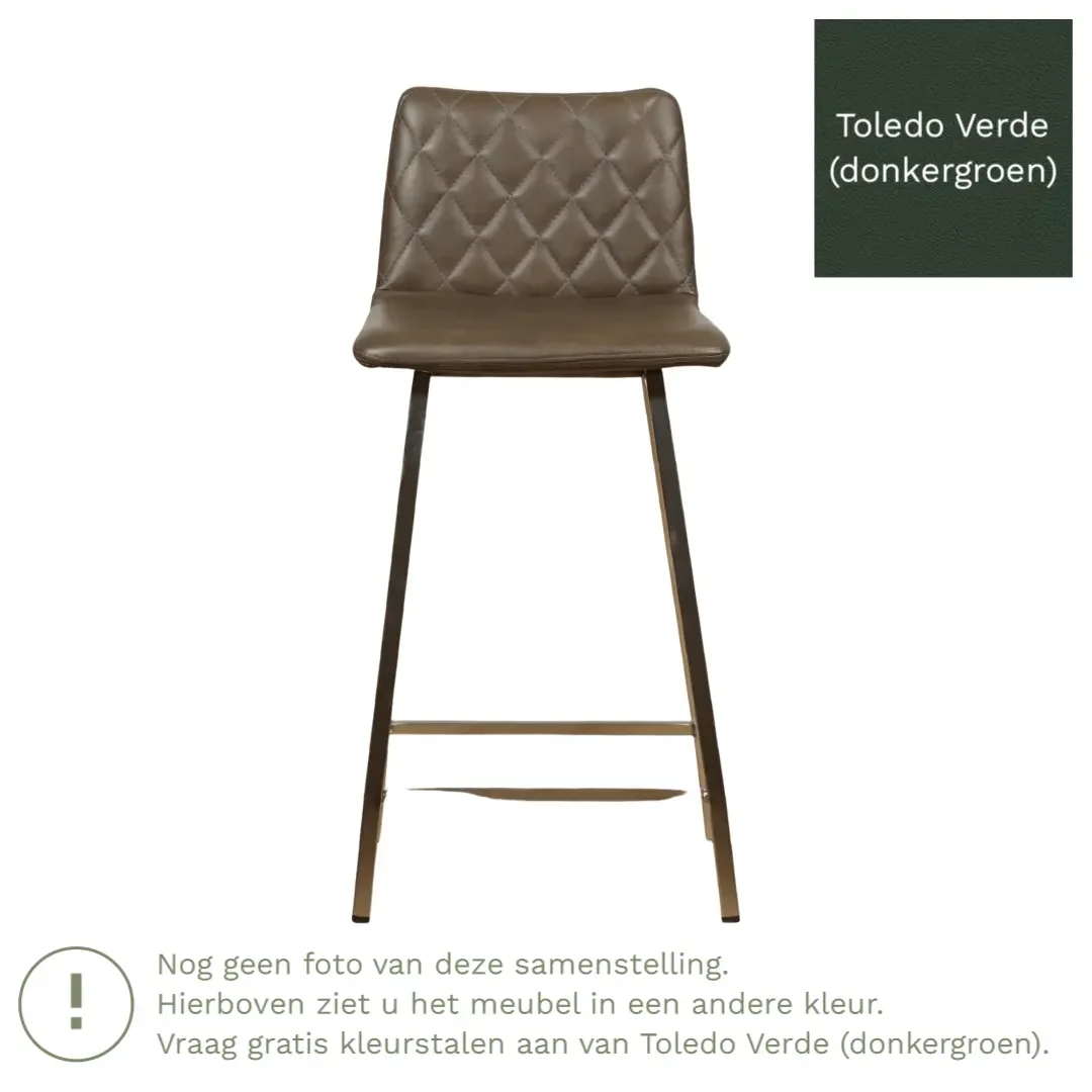 afbeelding van Leren barkruk Catch laag - Toledo Verde (donkergroen) - Poten staal vierkant zwart