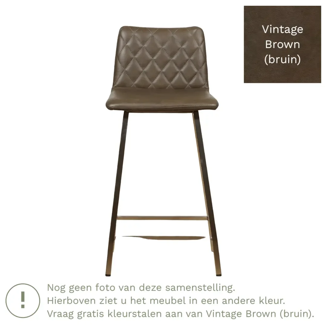 afbeelding van Leren barkruk Catch laag - Vintage Brown (bruin) - Poten staal vierkant RVS
