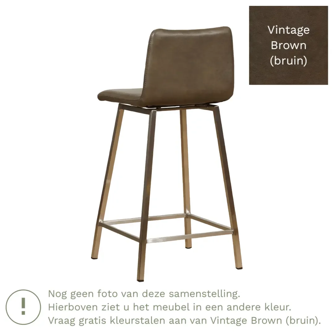 afbeelding van Leren barkruk Catch laag - Vintage Brown (bruin) - Poten staal vierkant RVS