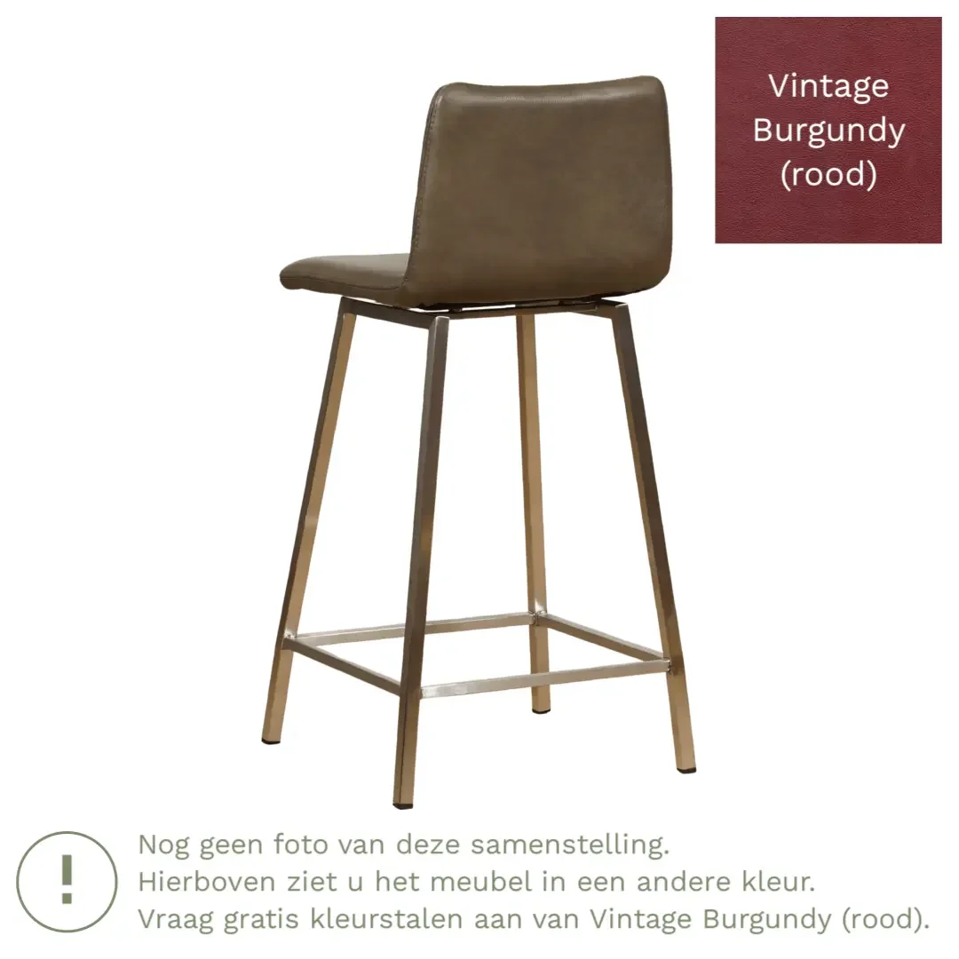 afbeelding van Leren barkruk Catch laag - Vintage Burgundy (rood) - Poten staal vierkant RVS