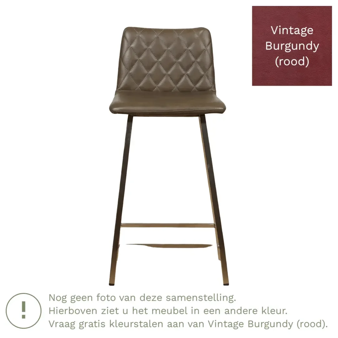 afbeelding van Leren barkruk Catch laag - Vintage Burgundy (rood) - Poten staal vierkant zwart