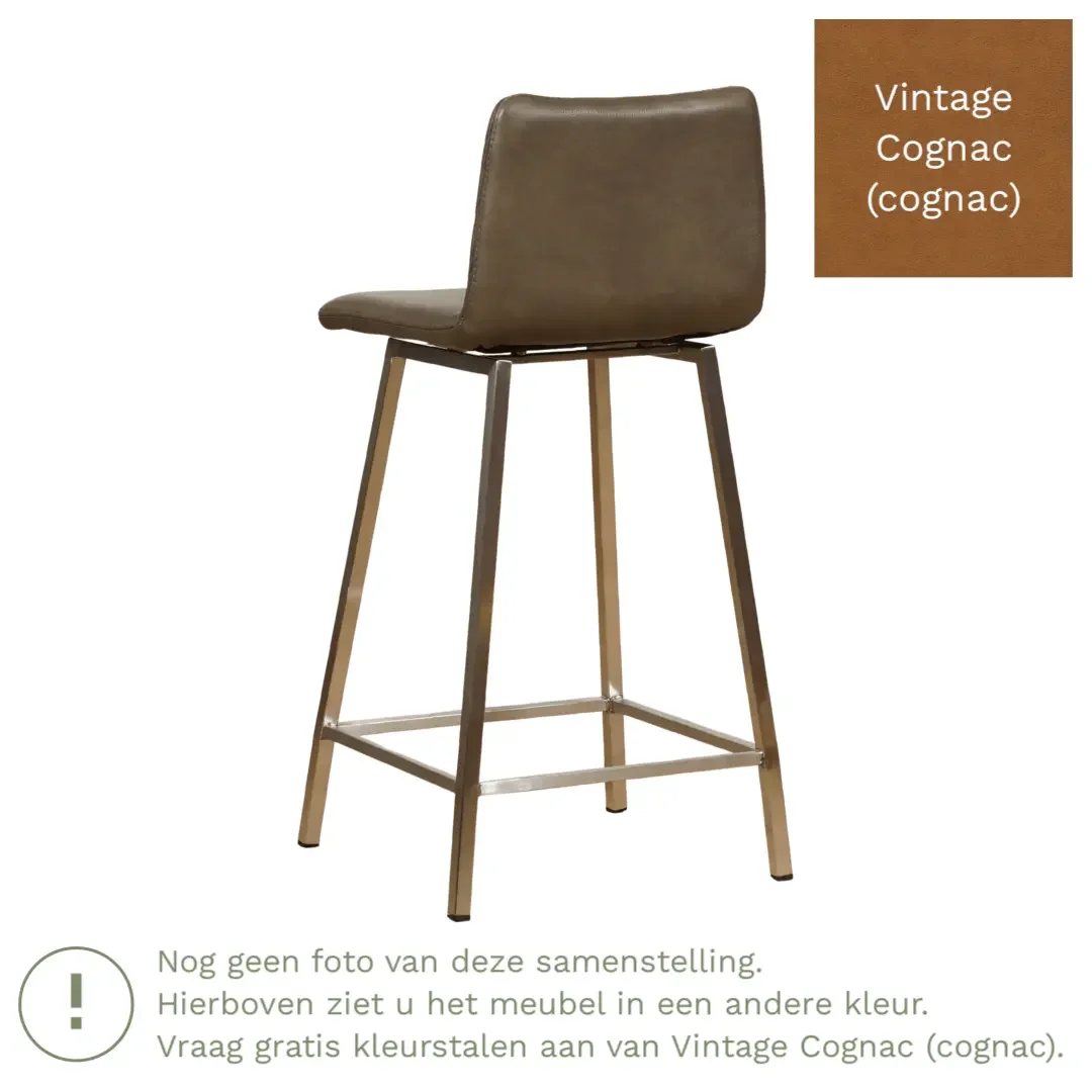 afbeelding van Leren barkruk Catch laag - Vintage Cognac (cognac) - Poten staal vierkant RVS