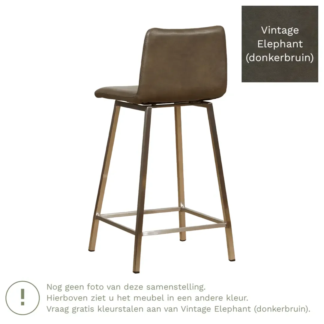 afbeelding van Leren barkruk Catch laag - Vintage Elephant (donkerbruin) - Poten staal vierkant RVS