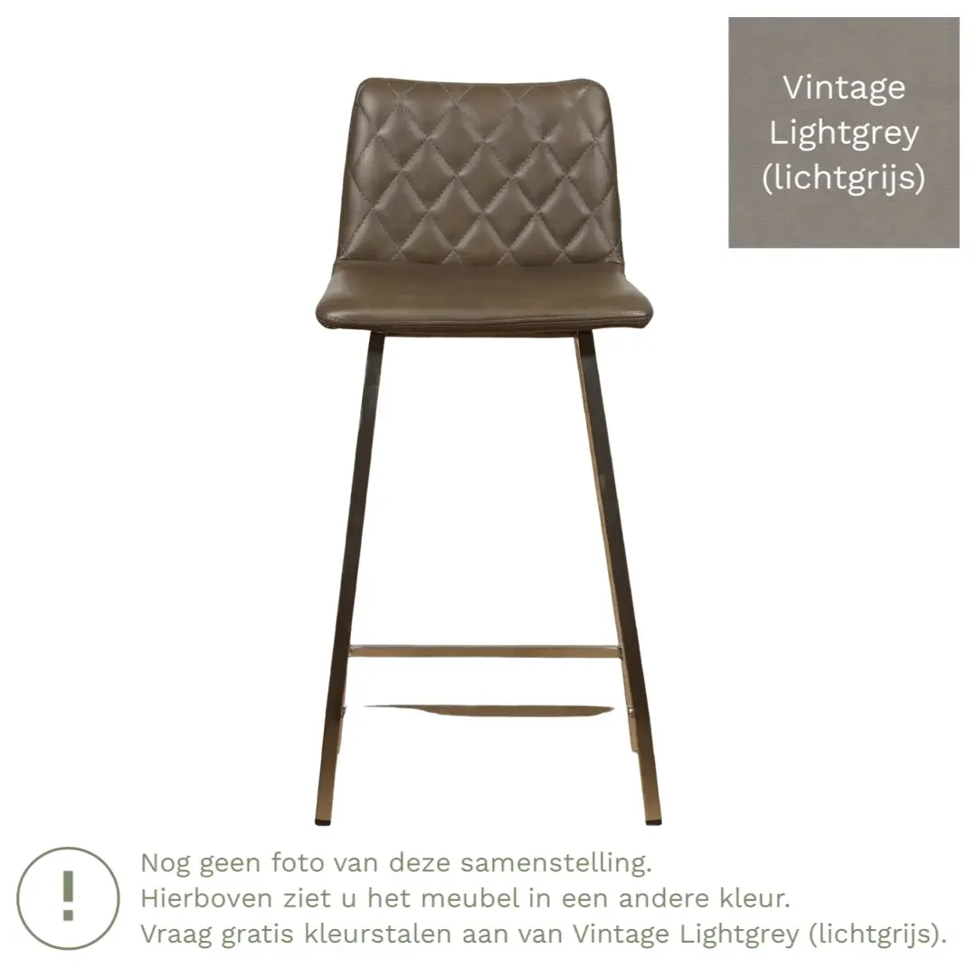 afbeelding van Leren barkruk Catch laag - Vintage Lightgrey (lichtgrijs) - Poten staal vierkant zwart