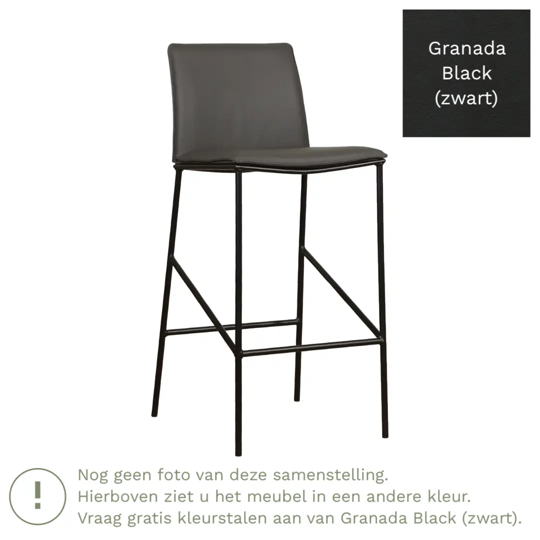 afbeelding van Leren barkruk Favor hoog - Granada Black (zwart) - Poten staal rond zwart