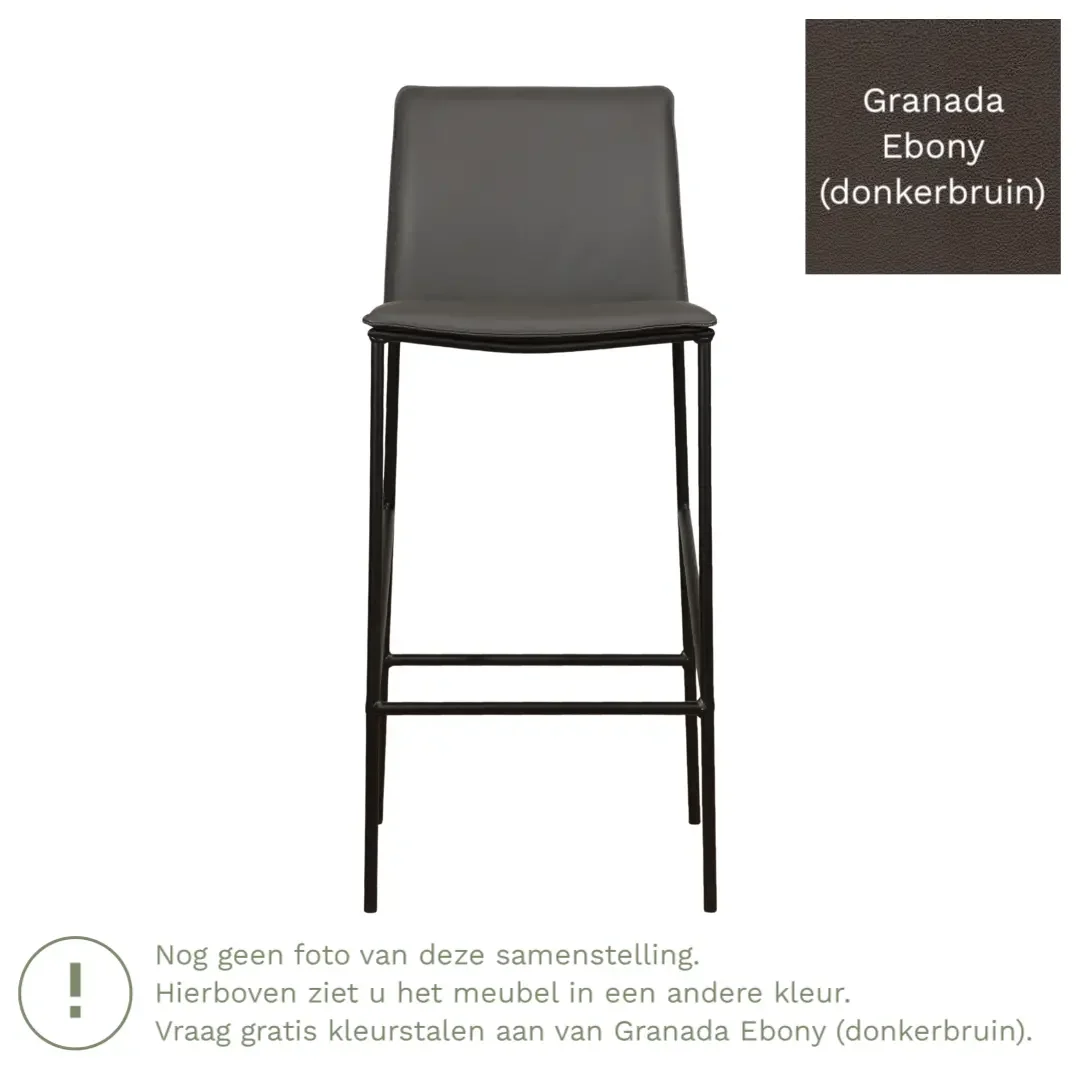 afbeelding van Leren barkruk Favor hoog - Granada Ebony (donkerbruin) - Poten staal rond zwart