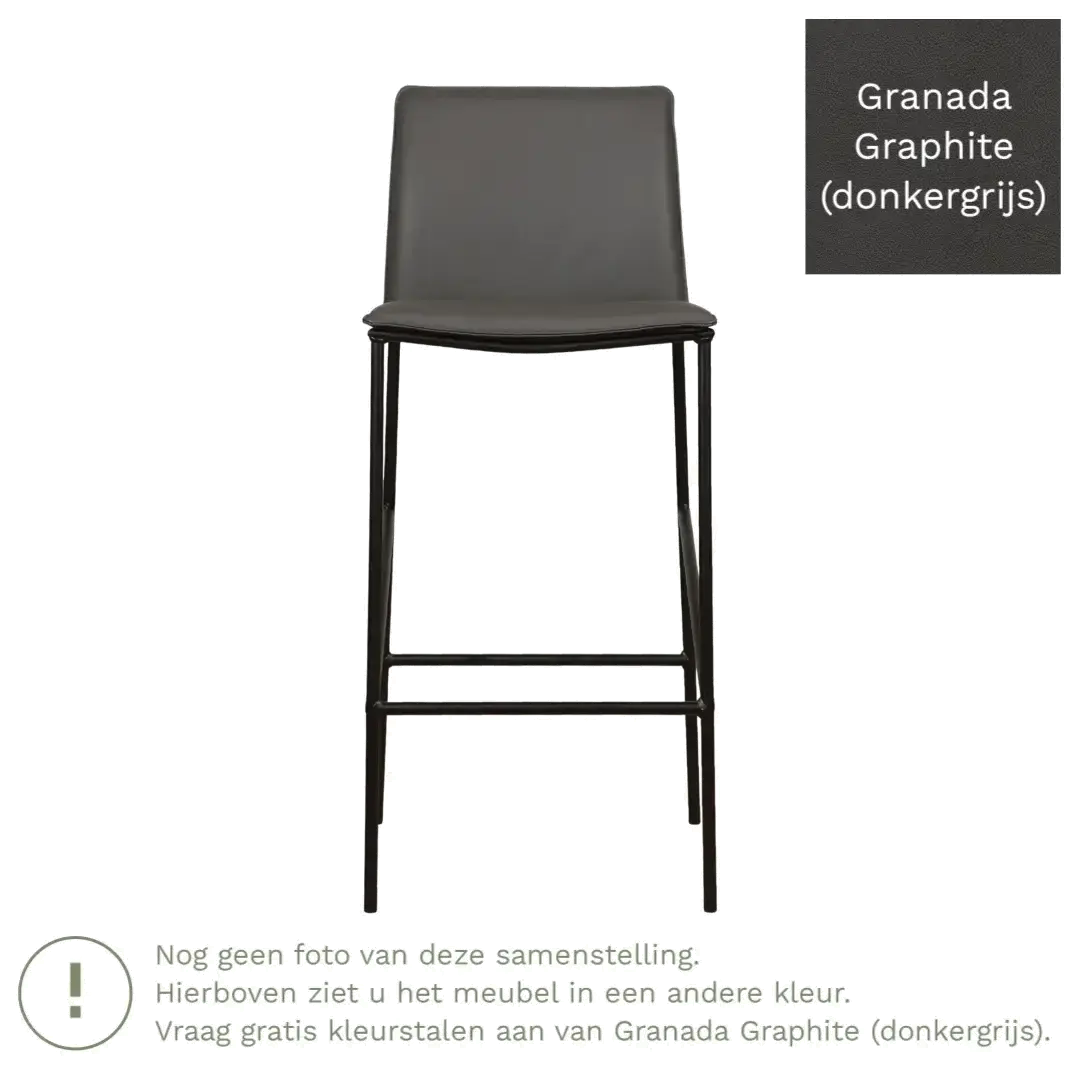 afbeelding van Leren barkruk hoog Favor - Granada Graphite (donkergrijs) - poten staal rond zwart
