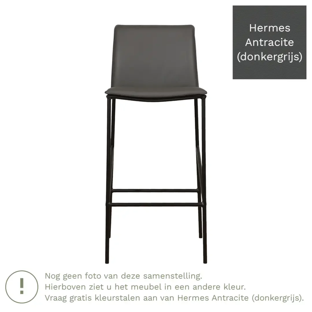 afbeelding van Leren barkruk Favor hoog - Hermes Antracite (donkergrijs) - Poten staal rond zwart