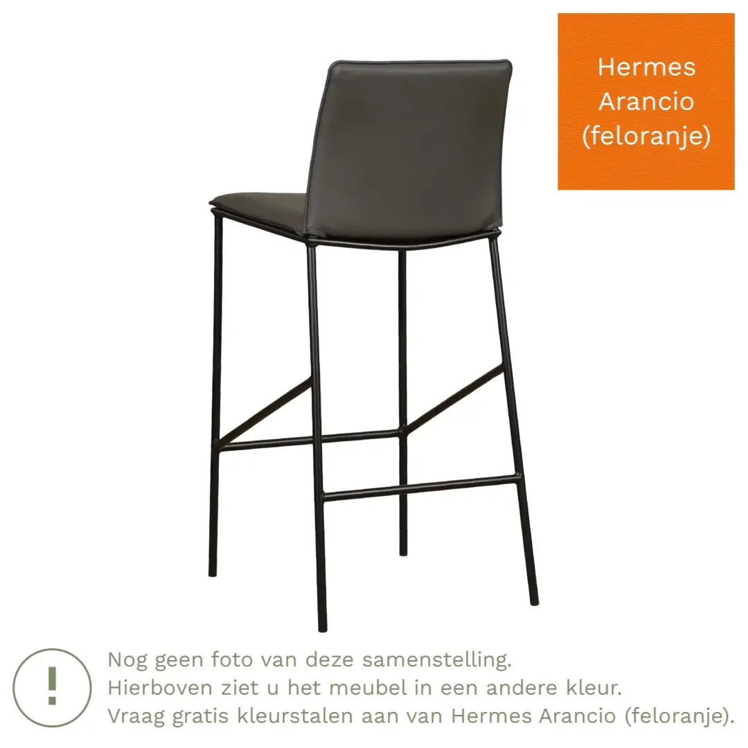 afbeelding van Leren barkruk hoog Favor - Hermes Arancio (feloranje) - poten staal rond zwart