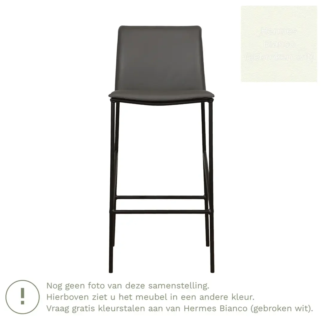 afbeelding van Leren barkruk Favor hoog - Hermes Bianco (gebroken wit) - Poten staal rond zwart