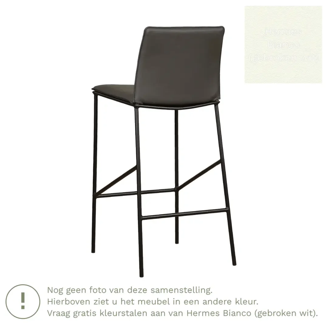 afbeelding van Leren barkruk Favor hoog - Hermes Bianco (gebroken wit) - Poten staal rond zwart
