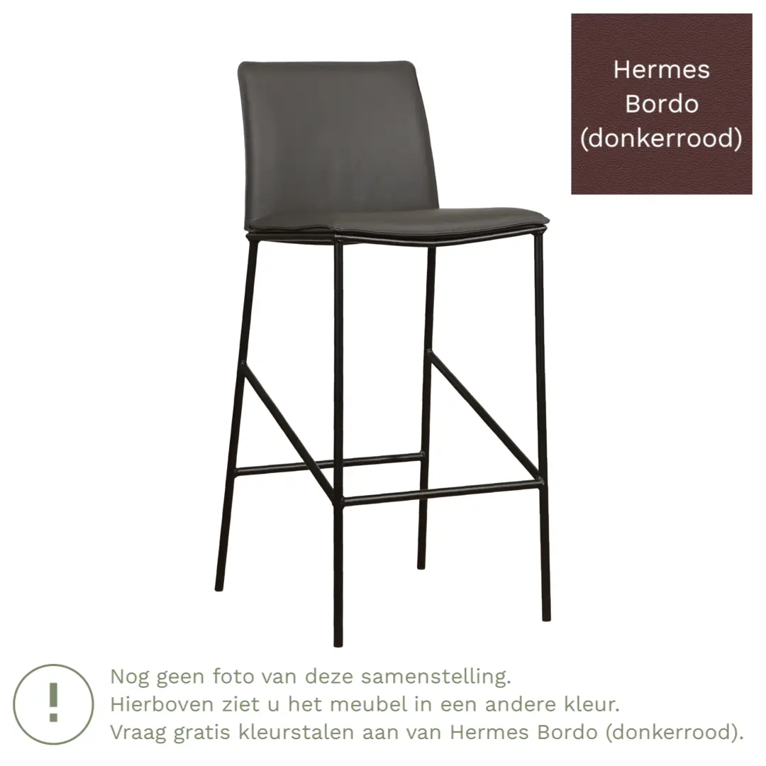 afbeelding van Leren barkruk Favor hoog - Hermes Bordo (donkerrood) - Poten staal rond zwart