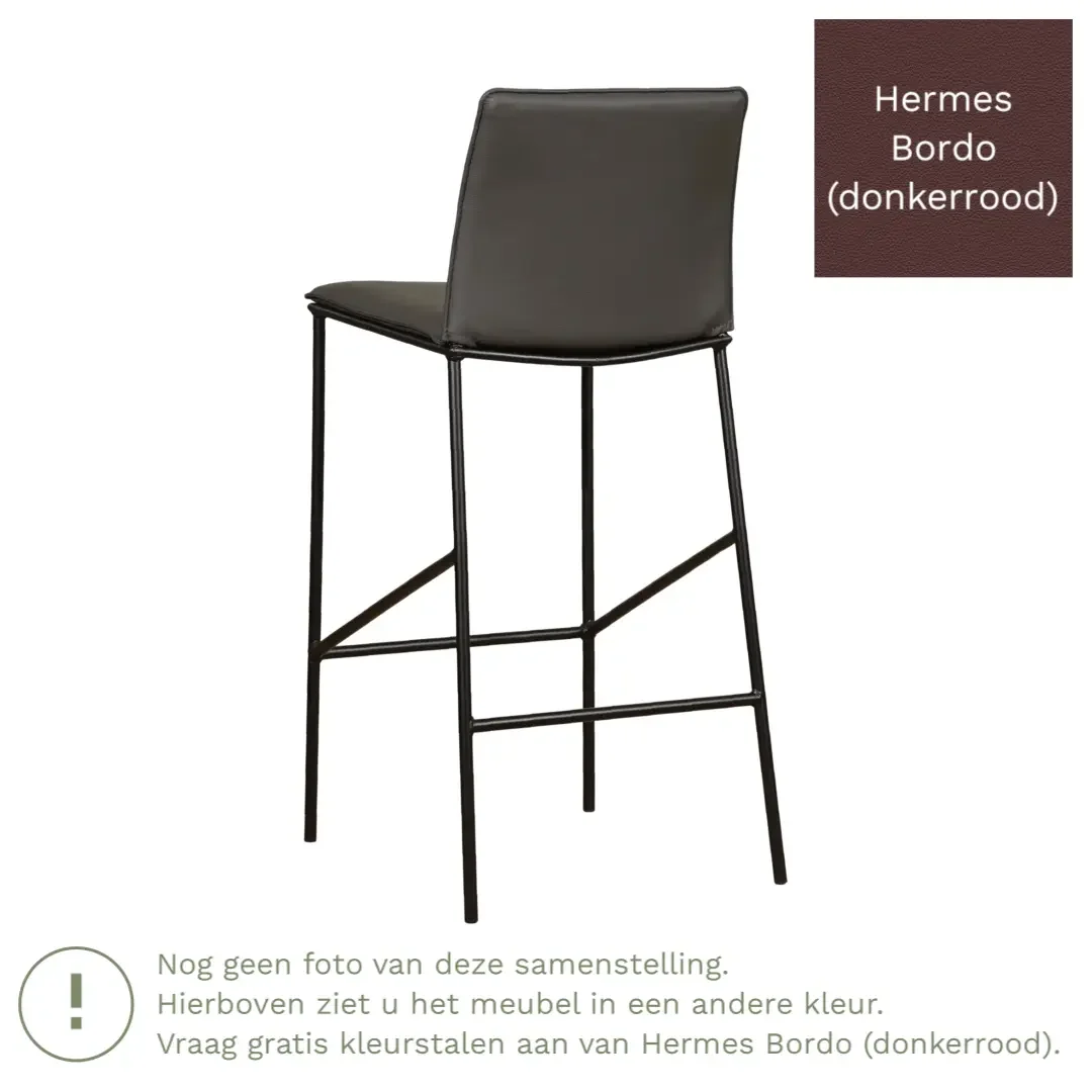 afbeelding van Leren barkruk hoog Favor - Hermes Bordo (donkerrood) - poten staal rond zwart