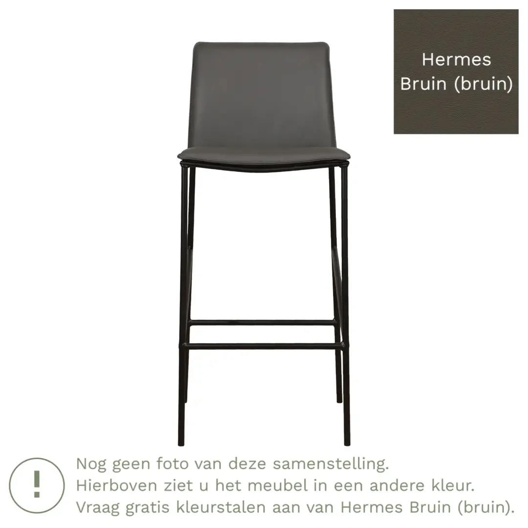 afbeelding van Leren barkruk hoog Favor - Hermes Bruin (bruin) - poten staal rond zwart