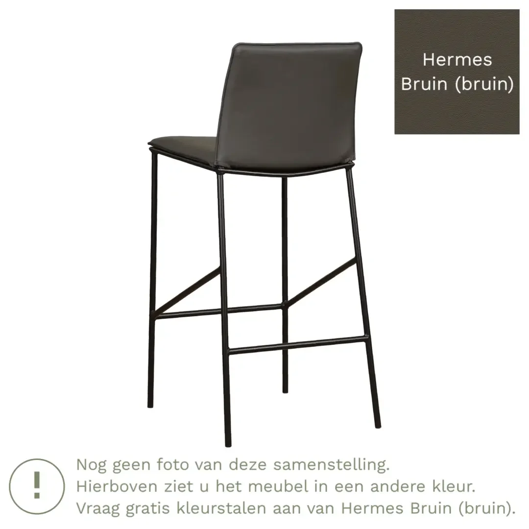 afbeelding van Leren barkruk hoog Favor - Hermes Bruin (bruin) - poten staal rond zwart