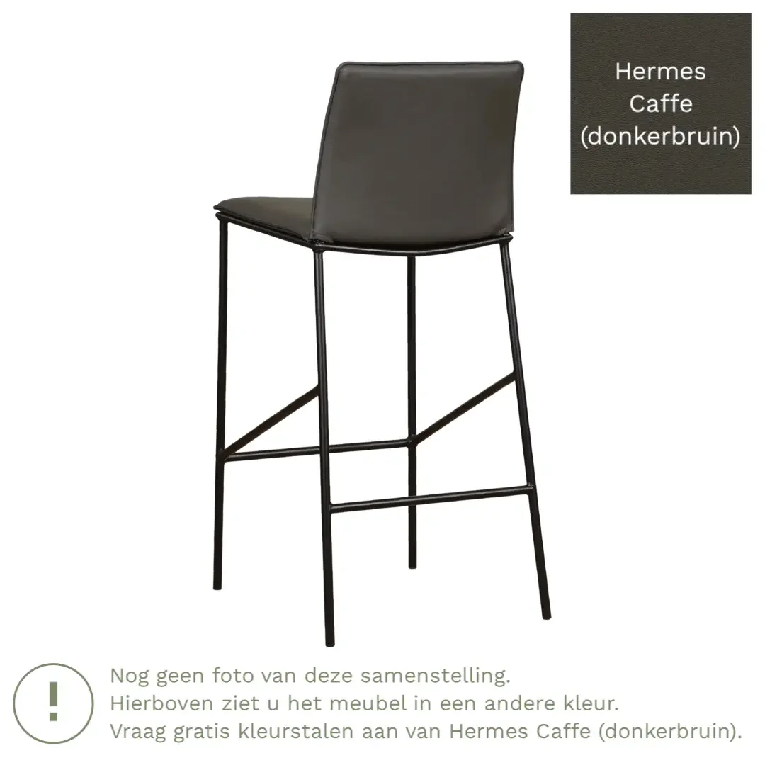 afbeelding van Leren barkruk Favor hoog - Hermes Caffe (donkerbruin) - Poten staal rond zwart