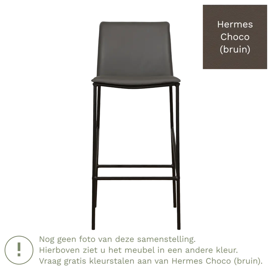 afbeelding van Leren barkruk hoog Favor - Hermes Choco (bruin) - poten staal rond zwart