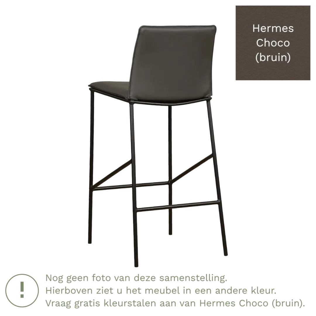 afbeelding van Leren barkruk hoog Favor - Hermes Choco (bruin) - poten staal rond zwart