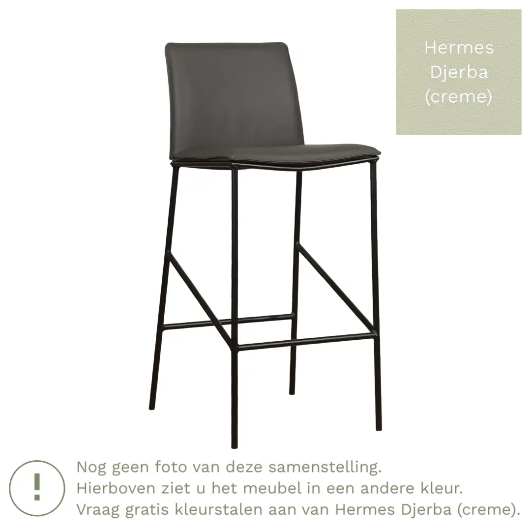 afbeelding van Leren barkruk Favor hoog - Hermes Djerba (crème) - Poten staal rond zwart