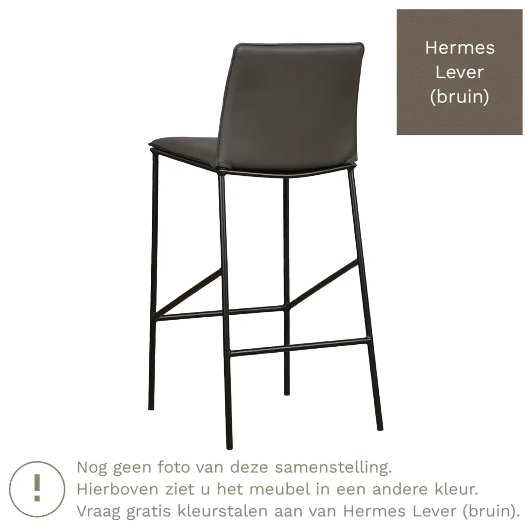 afbeelding van Leren barkruk hoog Favor - Hermes Lever (bruin) - poten staal rond zwart