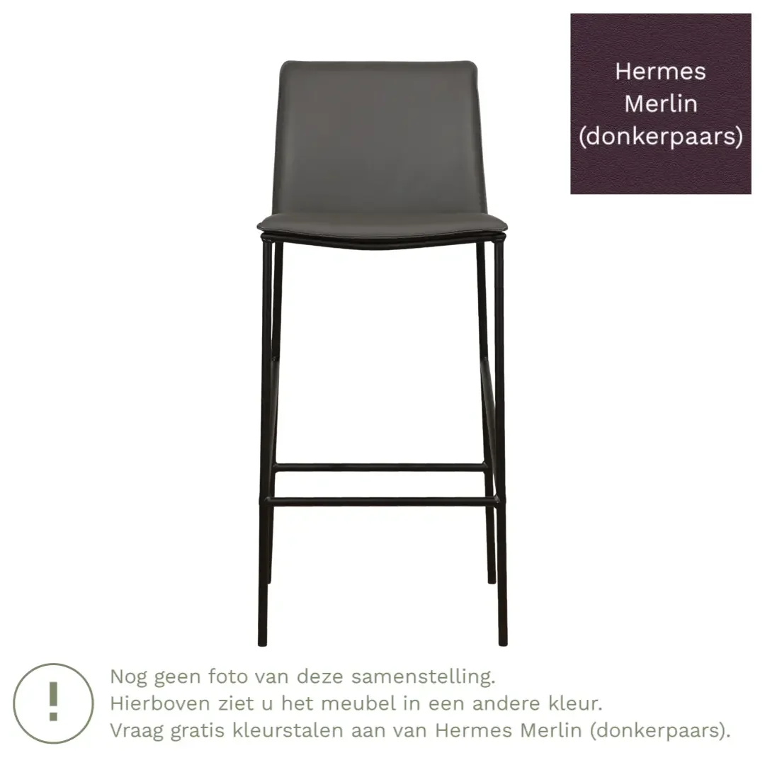afbeelding van Leren barkruk hoog Favor - Hermes Merlin (donkerpaars) - poten staal rond zwart