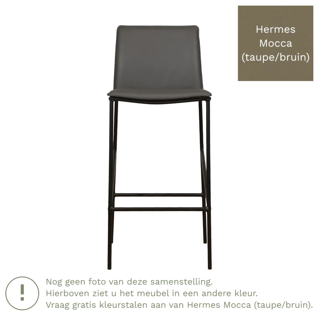 afbeelding van Leren barkruk hoog Favor - Hermes Mocca (taupe/bruin) - poten staal rond zwart
