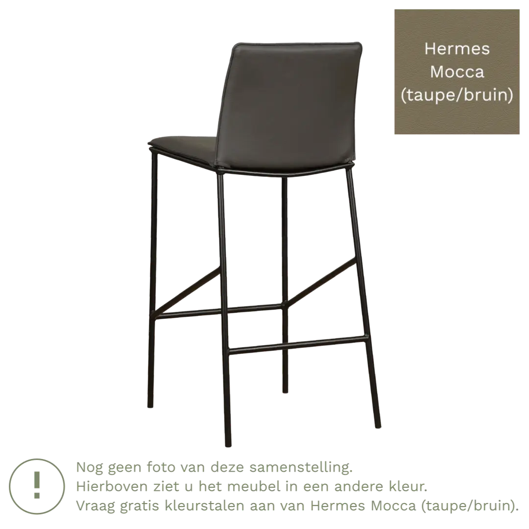 afbeelding van Leren barkruk hoog Favor - Hermes Mocca (taupe/bruin) - poten staal rond zwart