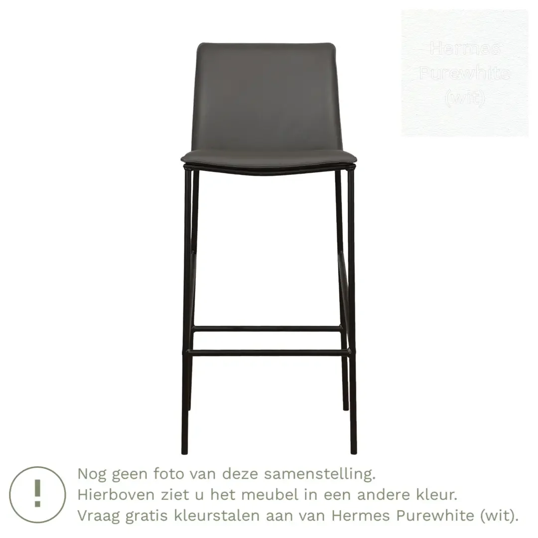 afbeelding van Leren barkruk Favor hoog - Hermes Purewhite (wit) - Poten staal rond zwart