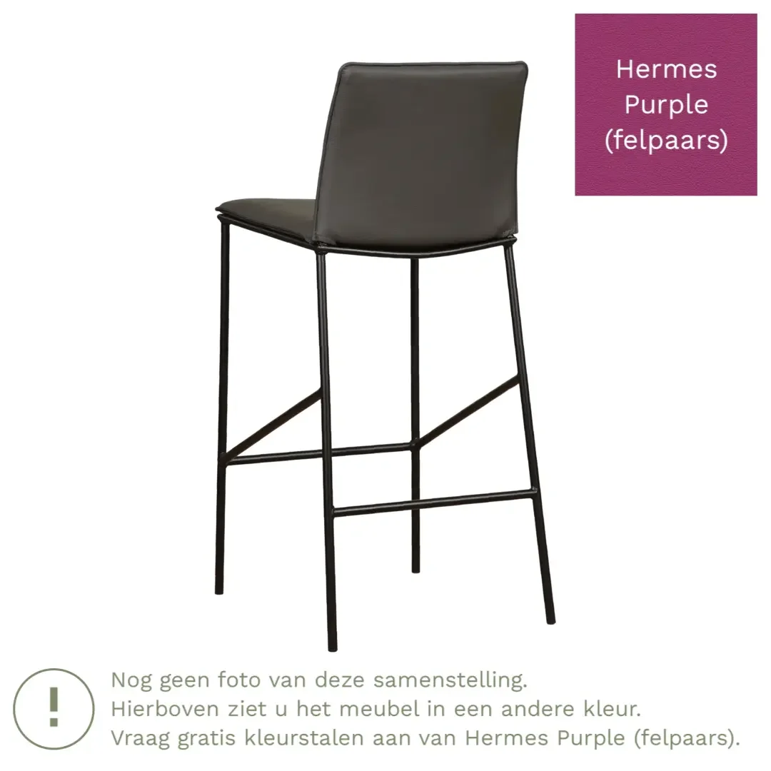 afbeelding van Leren barkruk Favor hoog - Hermes Purple (felpaars) - Poten staal rond zwart