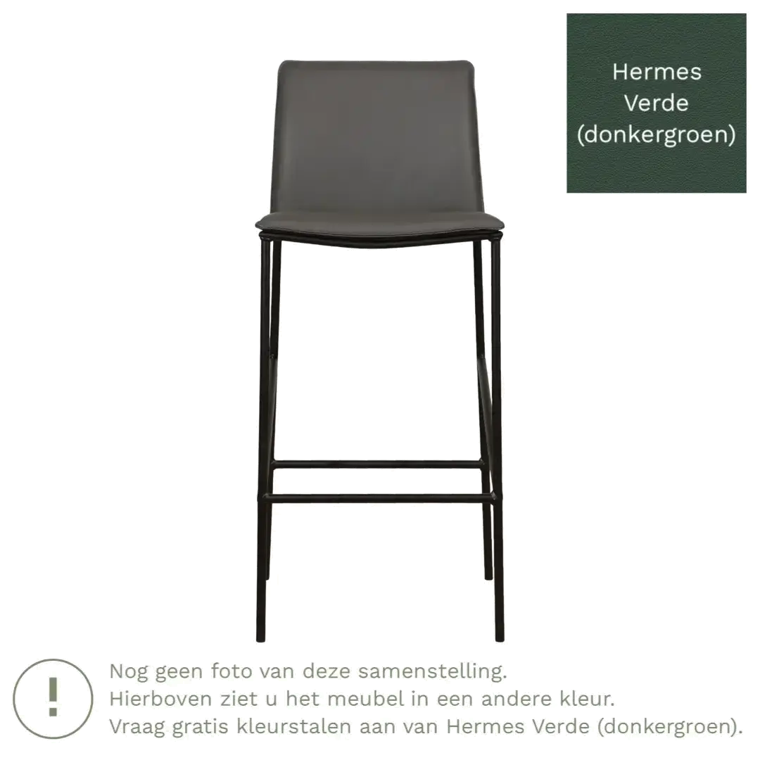 afbeelding van Leren barkruk hoog Favor - Hermes Verde (donkergroen) - poten staal rond zwart