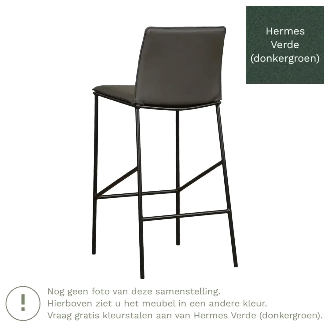 afbeelding van Leren barkruk hoog Favor - Hermes Verde (donkergroen) - poten staal rond zwart