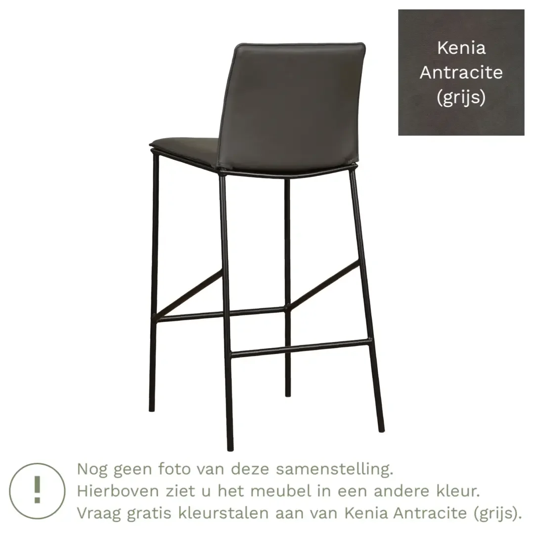 afbeelding van Leren barkruk Favor hoog - Kenia Antracite (grijs) - Poten staal rond zwart