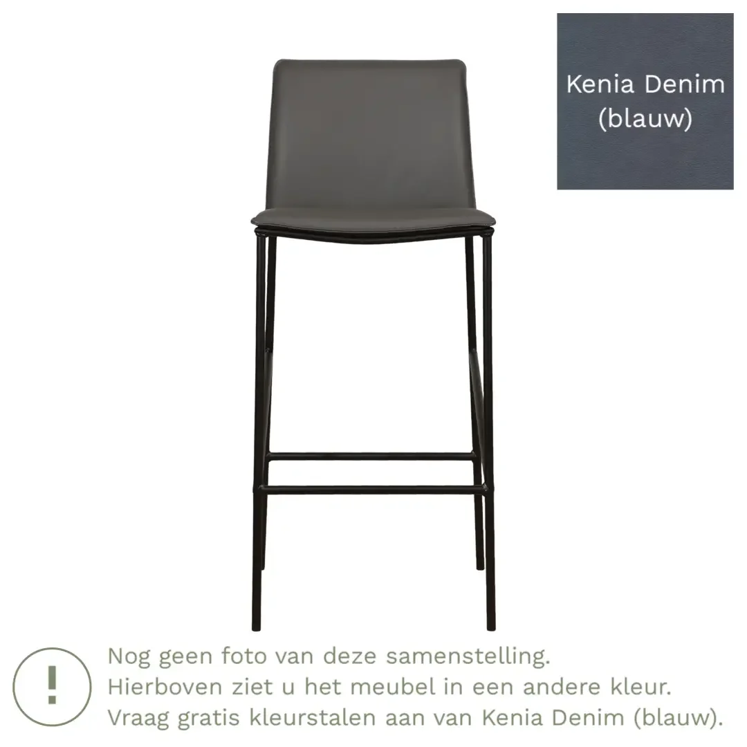 afbeelding van Leren barkruk hoog Favor - Kenia Denim (blauw) - poten staal rond zwart