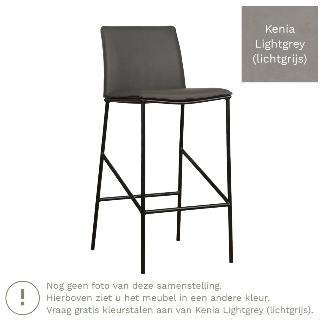 afbeelding van Leren barkruk Favor hoog - Kenia Lightgrey (lichtgrijs) - Poten staal rond zwart