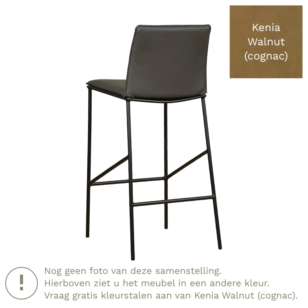 afbeelding van Leren barkruk hoog Favor - Kenia Walnut (cognac) - poten staal rond zwart