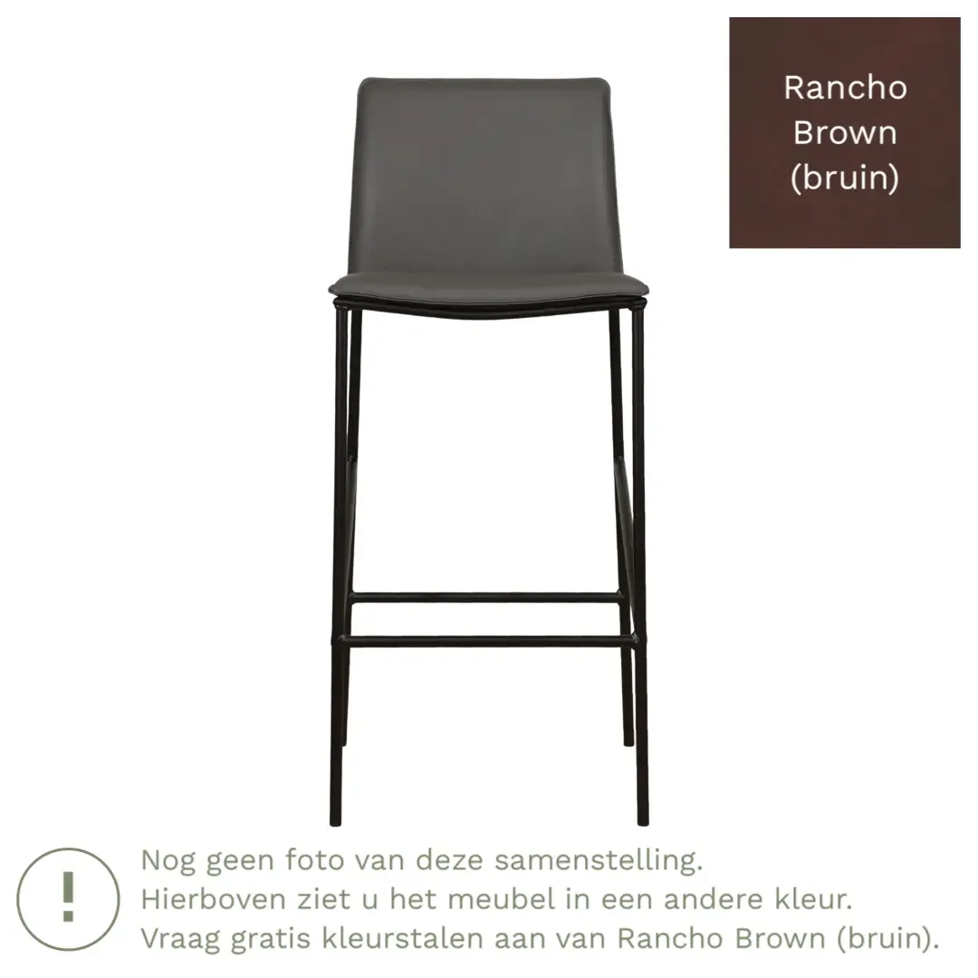 afbeelding van Leren barkruk Favor hoog - Rancho Brown (bruin) - Poten staal rond zwart
