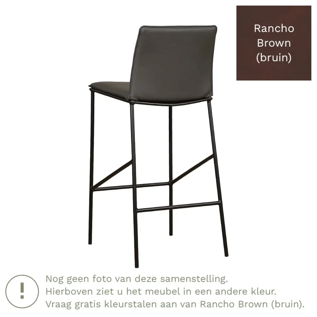 afbeelding van Leren barkruk Favor hoog - Rancho Brown (bruin) - Poten staal rond zwart