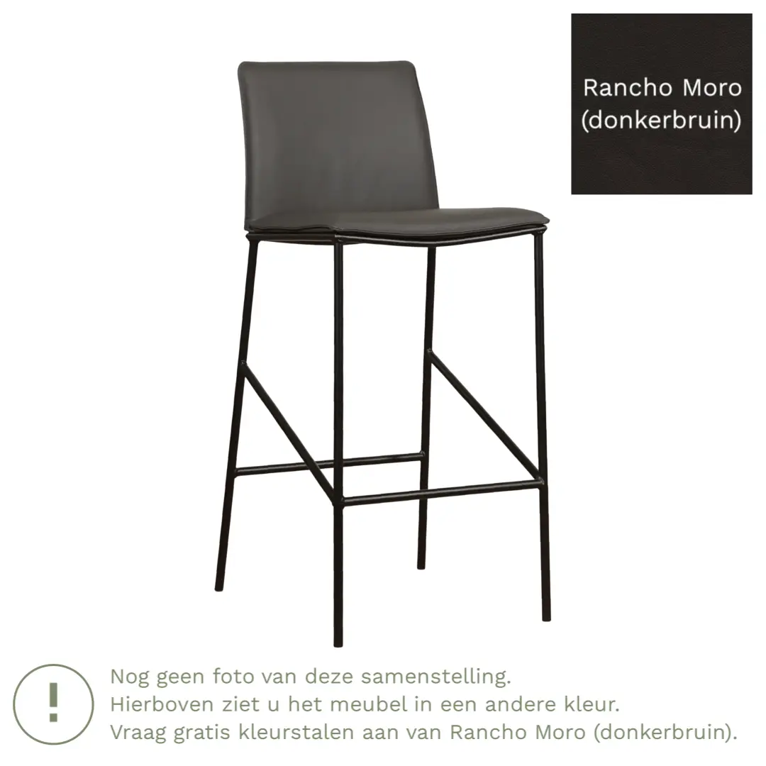 afbeelding van Leren barkruk Favor hoog - Rancho Moro (donkerbruin) - Poten staal rond zwart