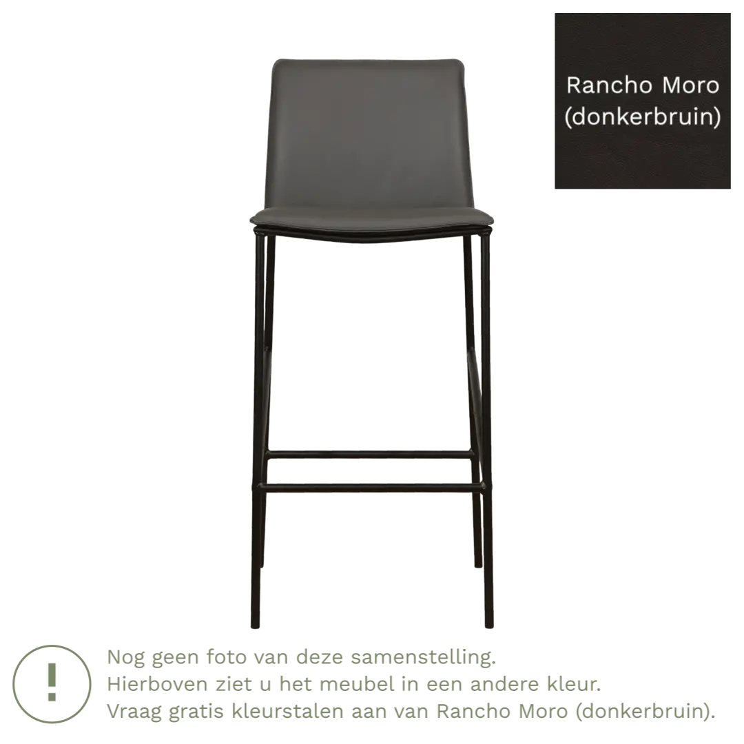 afbeelding van Leren barkruk hoog Favor - Rancho Moro (donkerbruin) - poten staal rond zwart